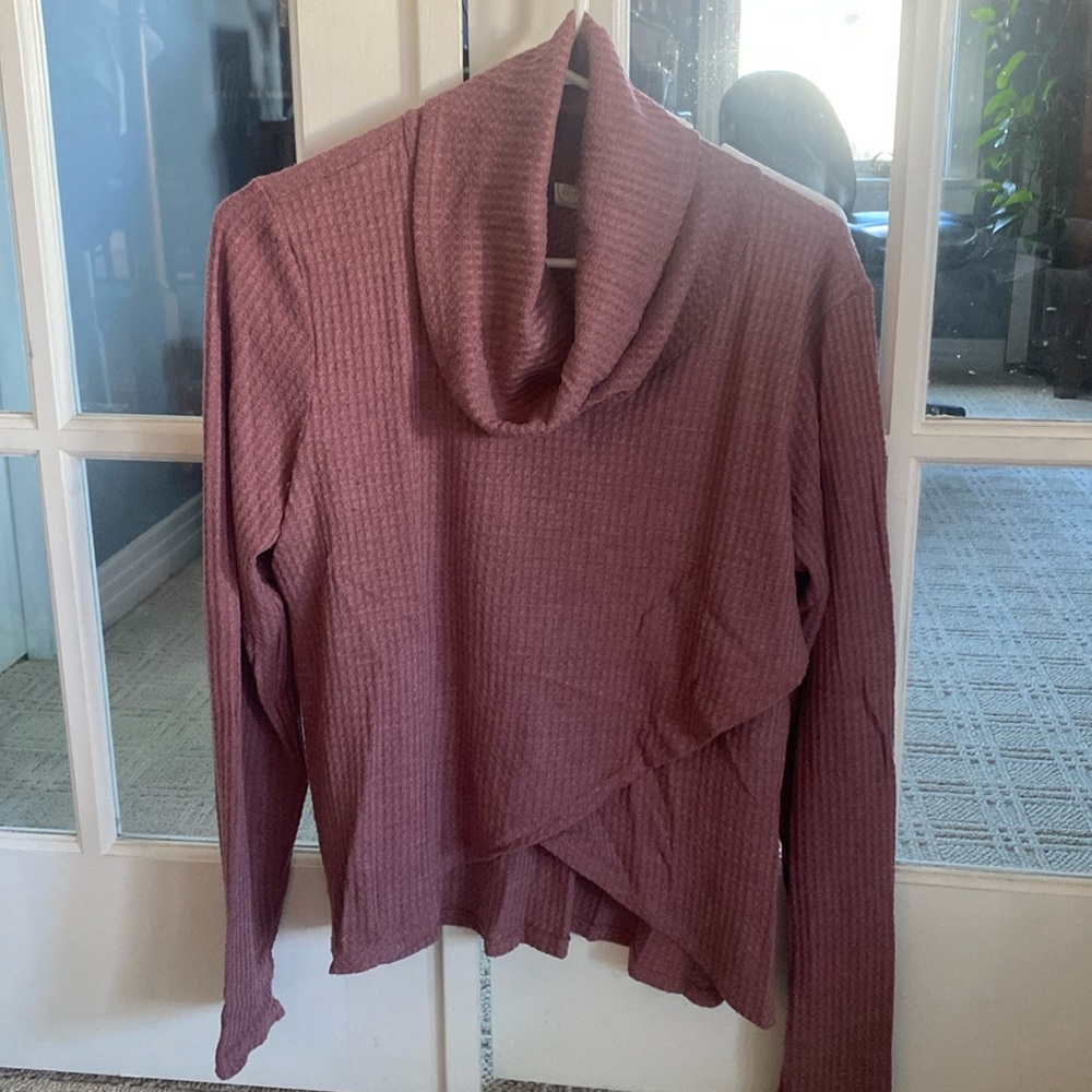 Cowl neck waffle long sleeve